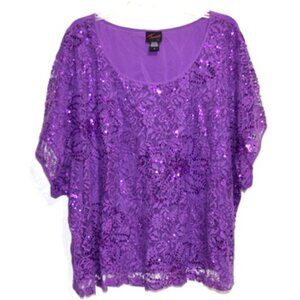 Torrid Women's Purple with Sequins Short Sleeve Scoop Neck Top – Size: 3